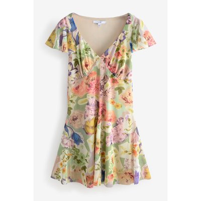 Mini robe en maille col v manches bouffantes NEXT