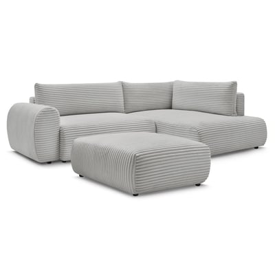 Canapé d'angle convertible 4 places en gros côtelé doux avec pouf, LUCIEN BOBOCHIC