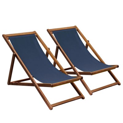Lot de 2 chiliennes en acacia FSC® 100% inclinables 3 positions, HOULGATE OVIALA