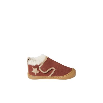 Chaussons fourrés scratchés en cuir souple VERTBAUDET