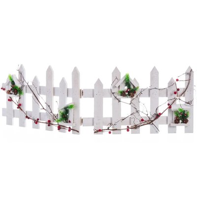 Barrière en bois blanc et houx rouge pour décoration Noël 98x30x1.5cm WADIGA