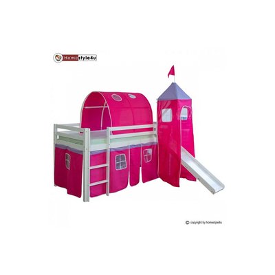 Lit Simple Blanc 90x200 en hauteur avec echelle Rideau Tour Tunnel Rouge et toboggan HOMESTYLE4U