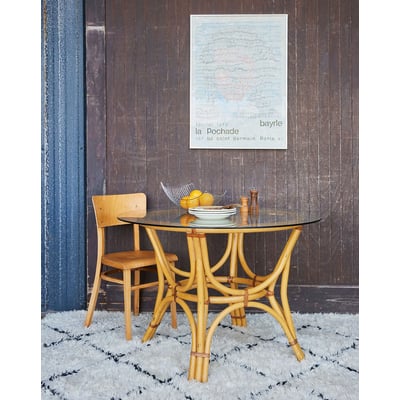 Table à manger 4 personnes en rotin et verre Karla N°1305 - Bon état DEBONGOUT