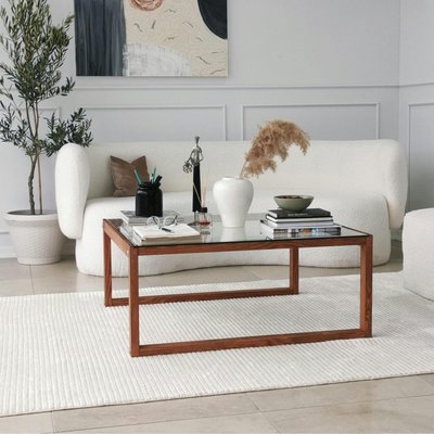 Table basse carrée en verre et bois brun LHASA PIER IMPORT