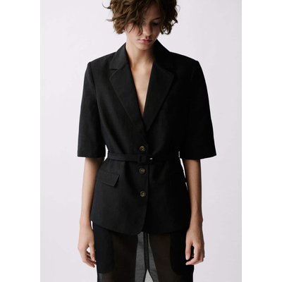 Blazer costume lin mélangé ceinture MANGO