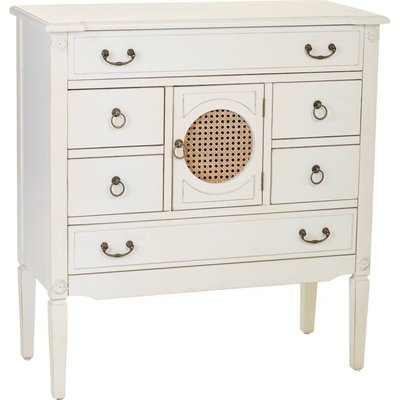 commode blanche ancienne avec porte à grille et six tiroirs RECOLLECTION