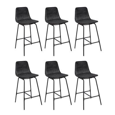 Lot de tabourets de bar et d'ilot en métal avec assise en rotin 65cm KUTA|Lot de 6 | Lot de 6 MOB IN