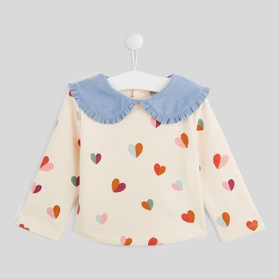 Sweat manches longues imprimé col chambray en coton BIO, certifié OEKO-TEX BOUT'CHOU