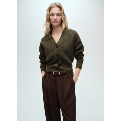 Cardigan maille côtelée col V MANGO