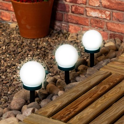 Set of 3 Solar Powered Outdoor Frosted Globe Garden Spike Lights SO'HOME