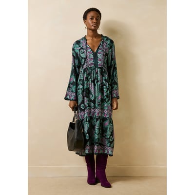 Robe manches longues encolure tunisienne imprimée LA FEE MARABOUTEE
