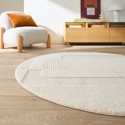 Tapis rond, motif géométrique reliéfé, diamètre 160 cm, LODGO LA REDOUTE INTERIEURS