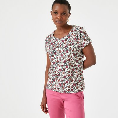 Camiseta de manga con estampado floral, cuello redondo, ANNE WEYBURN