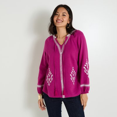 Blouse col V brodée GRAIN DE MALICE