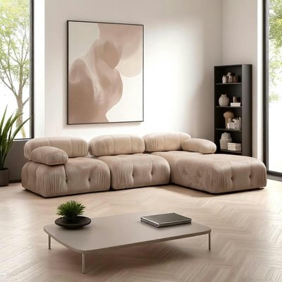 Canapé d'angle modulable beige - tissu velours RONDA PIER IMPORT