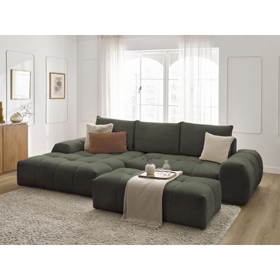 Canapé d'angle convertible 4 places en tissu chiné avec pouf, EVEREST BOBOCHIC
