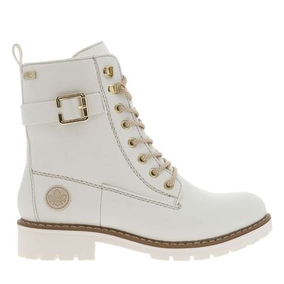 Bottines blanc cassé à talon décroché bas et à lacets ronds et zip latéral RIEKER
