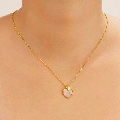 PASSION Heart Pendant Necklace in Golden Silver and Pink Mother-of-Pearl CHARLES GARNIER