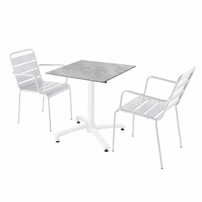 Table en HPL inclinable pied blanc et 2 chaises en métal, OPERA OVIALA