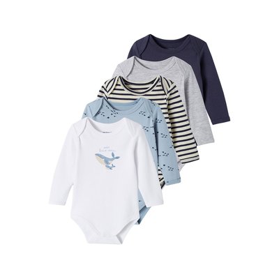 Lot de 5 bodies manches longues emmanchure US en coton Bio VERTBAUDET