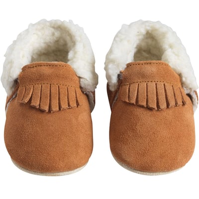 Chaussons cuir souple à franges fourrés Frangin TICHOUPS