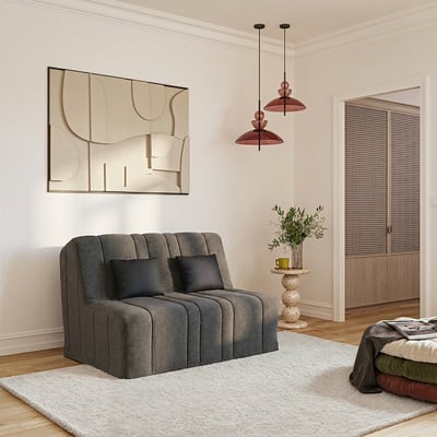 Banquette convertible NEA BZ, couchage 140x190, avec 2 coussins OFFERTS, Aba anthracite RELAXIMA
