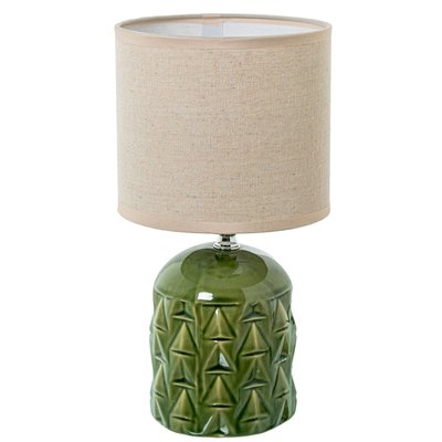 Lampe à poser en céramique verte et abat-jour beige 15x15x28cm WADIGA