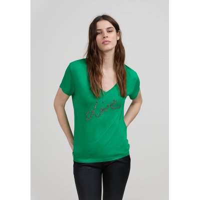 Tee-shirt pailleté message brodé perles IKKS