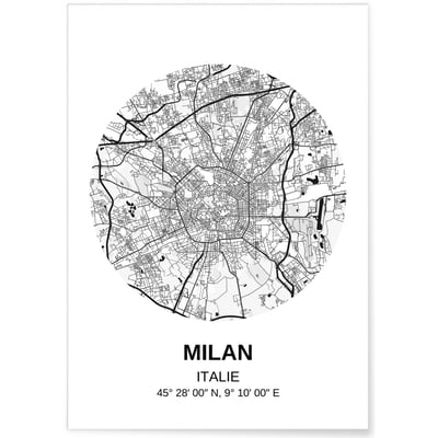 Affiche Carte Milan L'AFFICHERIE