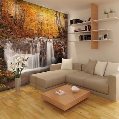 Papier peint intissé panoramique Paysage Autumn landscape : waterfall in forest EDEN