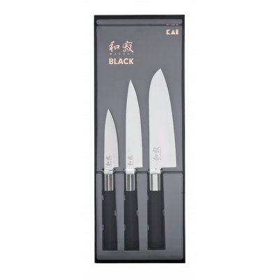 Coffret 3 couteaux Kai Wasabi Black : Universel 10cm et 15cm et Santo KAI