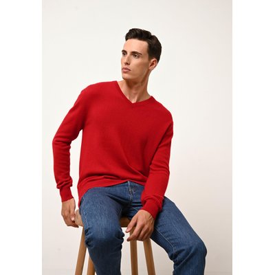 WALT pull col v rouge en cachemire JUST CASHMERE