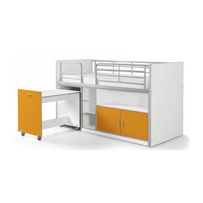 BONNY Lit mi-hauteur avec bureau et rangement 90x200 Orange VIPACK