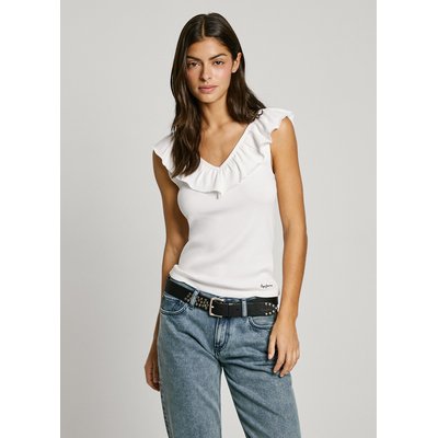 Geribd T-shirt met V-hals en ruches PEPE JEANS