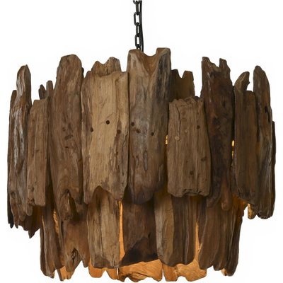 Suspension artisanale en teck et fer esprit nature chaleureuse RECOLLECTION