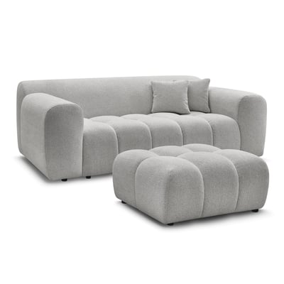 Canapé droit fixe 2 places en tissu chiné avec pouf, MELISSE BOBOCHIC