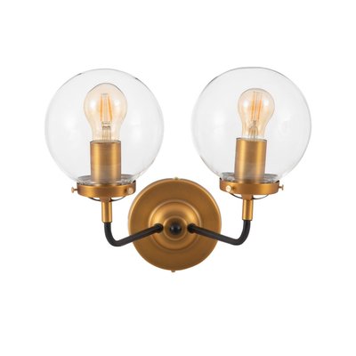 Applique Murale Double Métal Doré et Noir Globe en Verre WADIGA