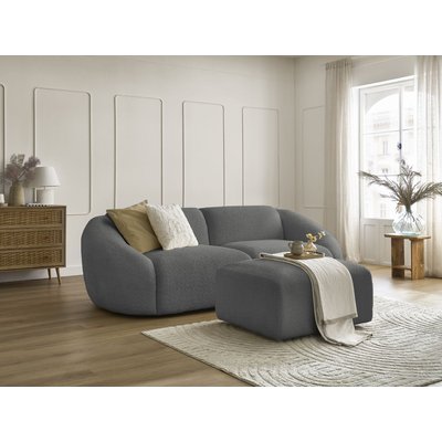 Canapé droit fixe 4 places en tissu bouclette avec pouf, TINA BOBOCHIC
