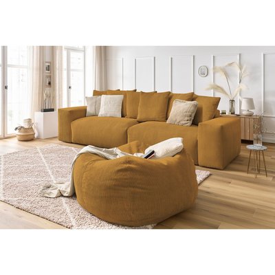 Canapé droit fixe 5 places en velours côtelé avec pouf, VOLTAIRE BOBOCHIC