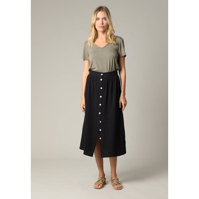 Jupe midi en gaze de coton jaune avec boutons TINLEY DEELUXE