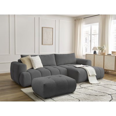 Canapé d'angle convertible 3 places en tissu lisse avec pouf, FUJI BOBOCHIC