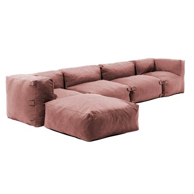 Canapé d'angle fixe modulable avec 2 chauffeuses, 2 angles et 1 pouf, MIXI OVIALA