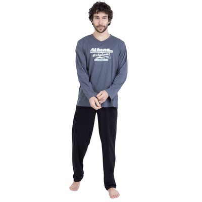 Lange katoenen pyjama, bovenstuk met print ATHENA