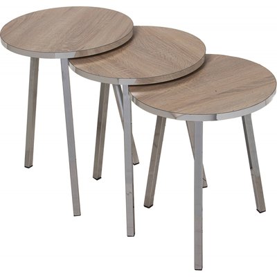 Tables gigognes bois, pieds chromés (lot de 3) RECOLLECTION
