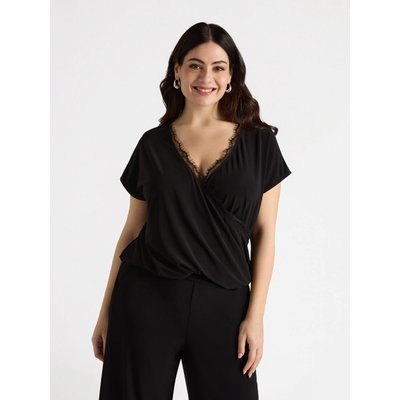 T-shirt en jersey croisé sur le devant avec bords en dentelle FIORELLA RUBINO