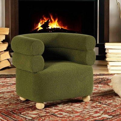 Fauteuil cabriolet design tissu bouclé vert IENA PIER IMPORT