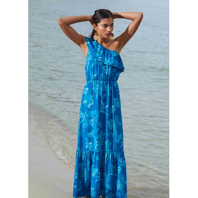 Robe longue one-shoulder à imprimé floral LA FEE MARABOUTEE