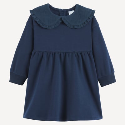 Abito in pile con colletto claudine in garza di cotone LA REDOUTE COLLECTIONS