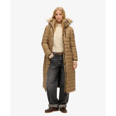 Doudoune longue et légère à capuche avec imitation fourrure SUPERDRY