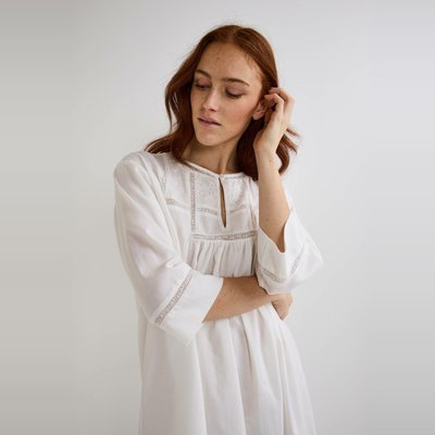 Chemise de nuit en dentelle et twill de coton BIO MONOPRIX